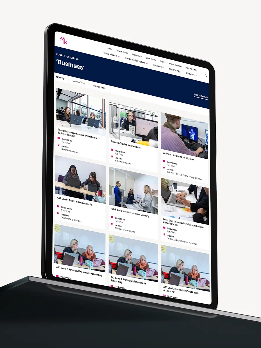 MKC college website on Mobile tablet